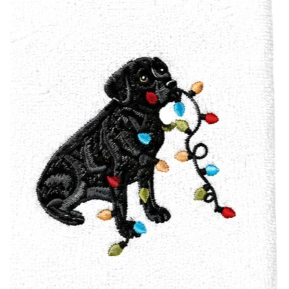 Christmas Hand Towels Set of 2 Black Dog Embroidered Cotton 16x26 Holiday